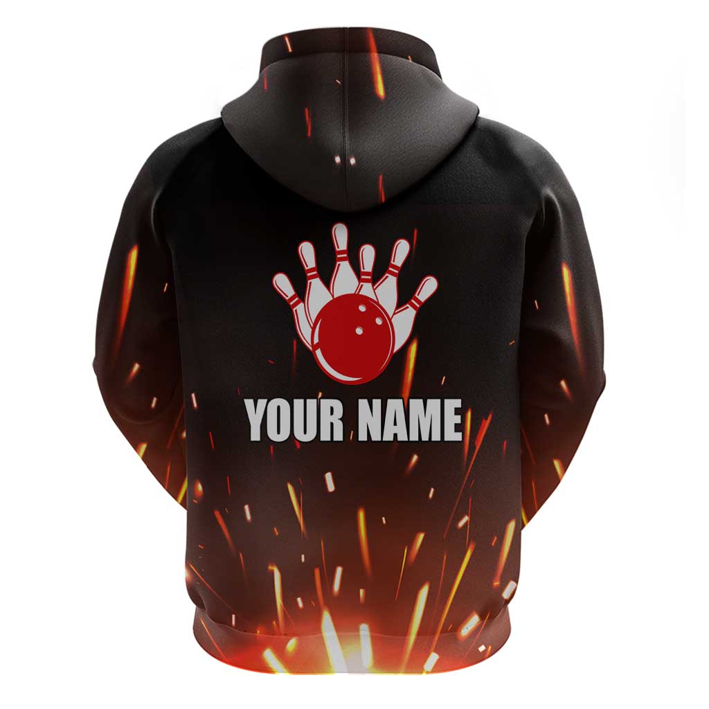 Personalized Bowling Ball and Pins Zip Hoodie Fiery Motion Trail and Spark Effect Design - Wonder Print Shop