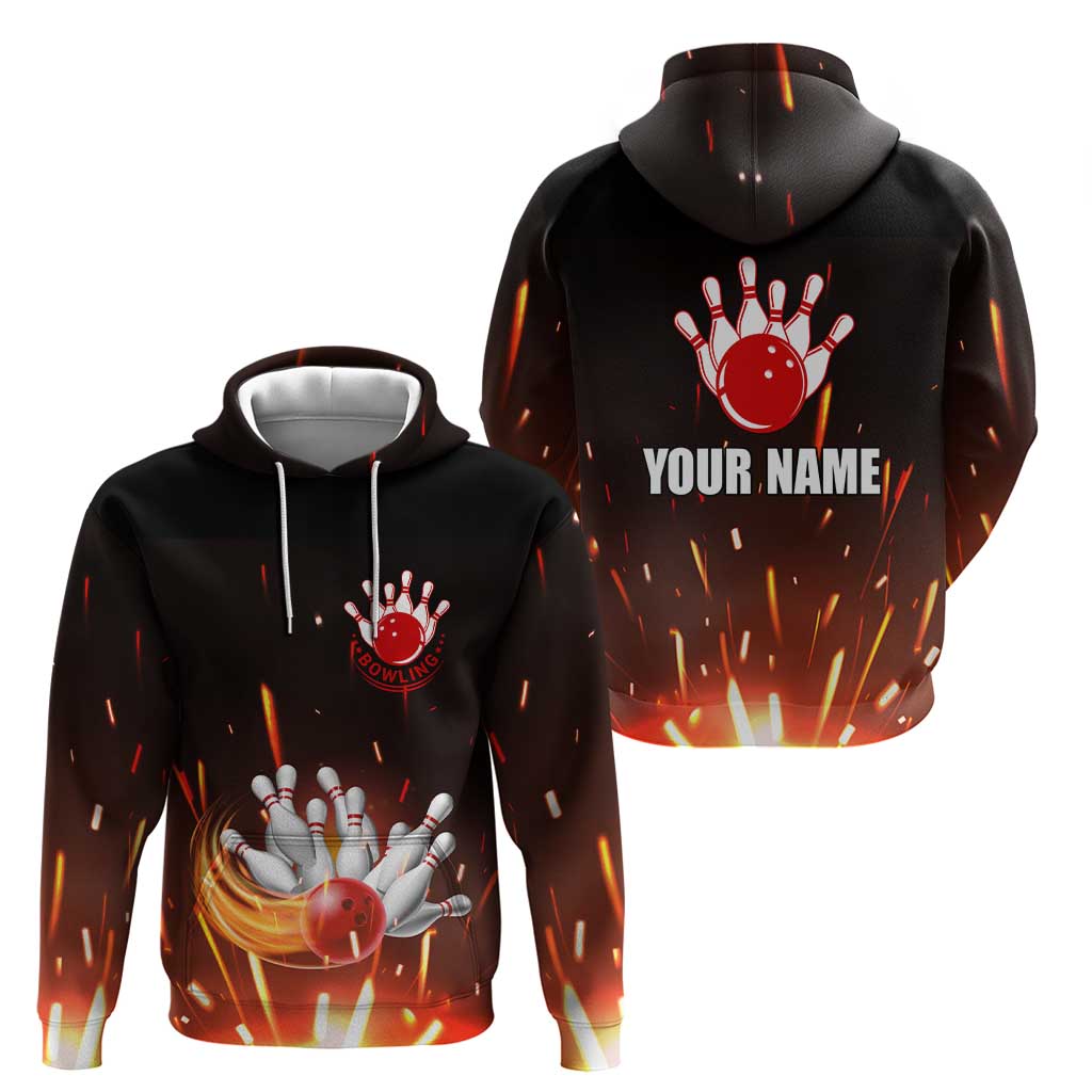 Personalized Bowling Ball and Pins Zip Hoodie Fiery Motion Trail and Spark Effect Design - Wonder Print Shop