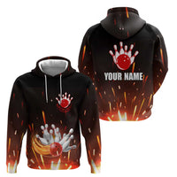Personalized Bowling Ball and Pins Zip Hoodie Fiery Motion Trail and Spark Effect Design - Wonder Print Shop
