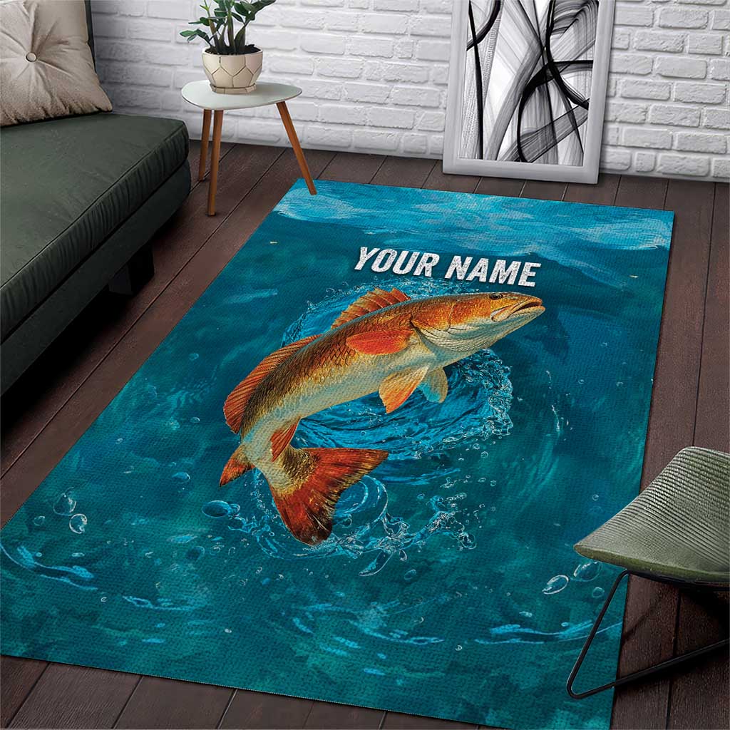 Personalized Redfish Puppy Drum Leaping in Ocean Splash Area Rug Blue Lightning Water Background Design - Wonder Print Shop