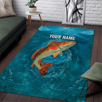 Personalized Redfish Puppy Drum Leaping in Ocean Splash Area Rug Blue Lightning Water Background Design - Wonder Print Shop