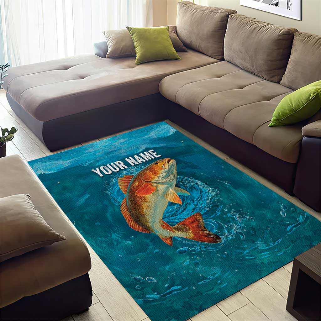 Personalized Redfish Puppy Drum Leaping in Ocean Splash Area Rug Blue Lightning Water Background Design - Wonder Print Shop