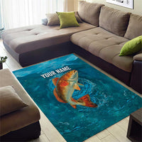 Personalized Redfish Puppy Drum Leaping in Ocean Splash Area Rug Blue Lightning Water Background Design - Wonder Print Shop