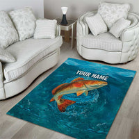 Personalized Redfish Puppy Drum Leaping in Ocean Splash Area Rug Blue Lightning Water Background Design - Wonder Print Shop