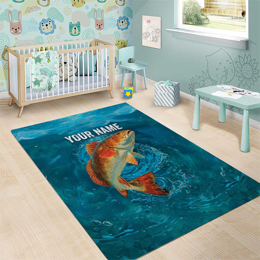 Personalized Redfish Puppy Drum Leaping in Ocean Splash Area Rug Blue Lightning Water Background Design - Wonder Print Shop