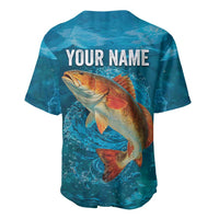 Personalized Redfish Puppy Drum Leaping in Ocean Splash Baseball Jersey Blue Lightning Water Background Design - Wonder Print Shop