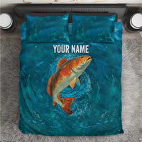 Personalized Redfish Puppy Drum Leaping in Ocean Splash Bedding Set Blue Lightning Water Background Design - Wonder Print Shop