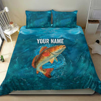 Personalized Redfish Puppy Drum Leaping in Ocean Splash Bedding Set Blue Lightning Water Background Design - Wonder Print Shop