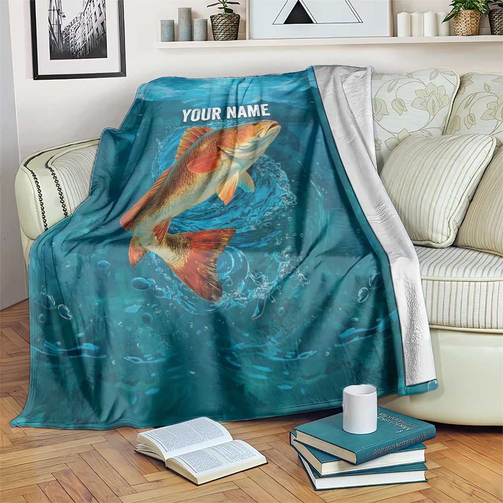 Personalized Redfish Puppy Drum Leaping in Ocean Splash Blanket Blue Lightning Water Background Design - Wonder Print Shop