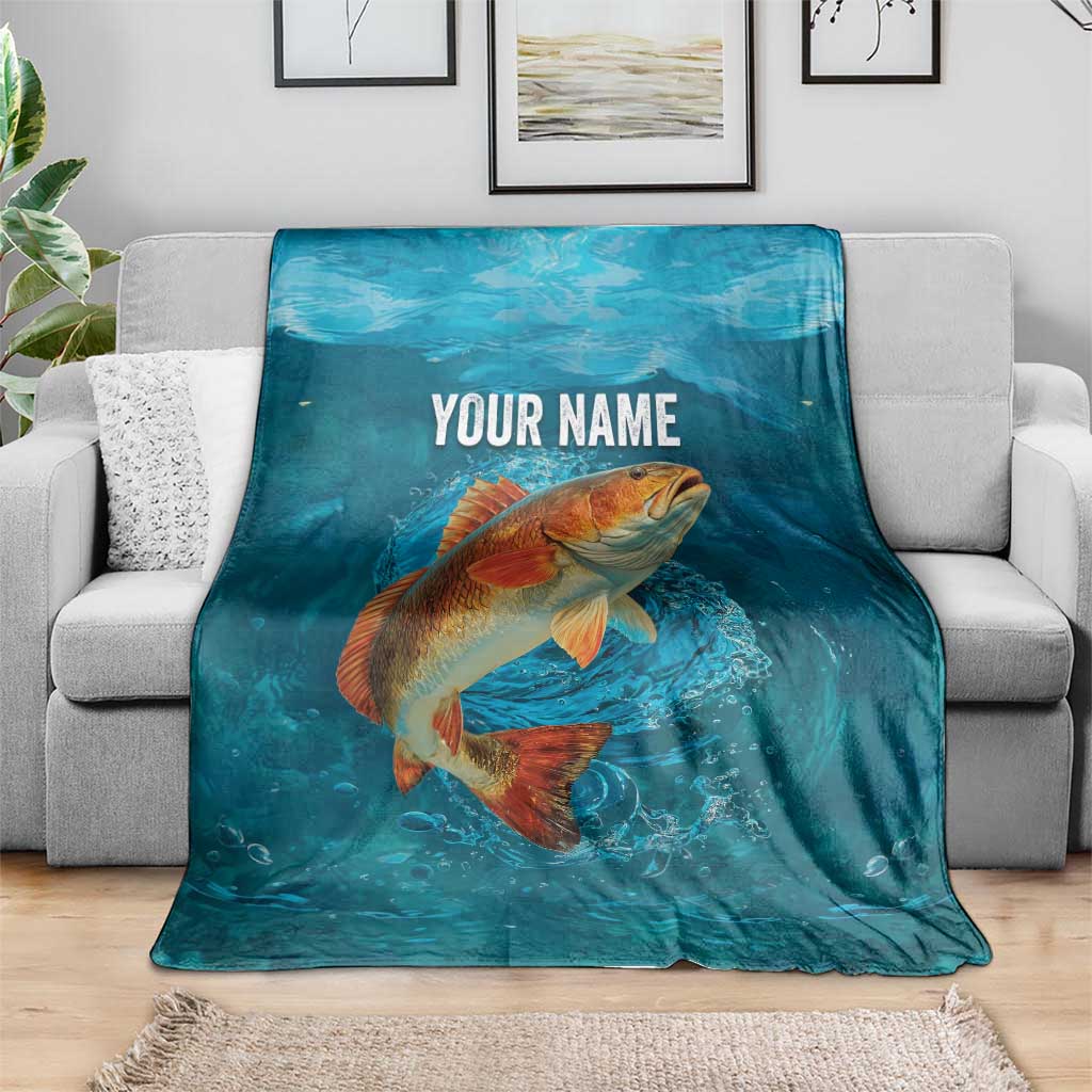 Personalized Redfish Puppy Drum Leaping in Ocean Splash Blanket Blue Lightning Water Background Design - Wonder Print Shop