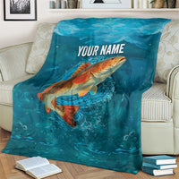 Personalized Redfish Puppy Drum Leaping in Ocean Splash Blanket Blue Lightning Water Background Design - Wonder Print Shop