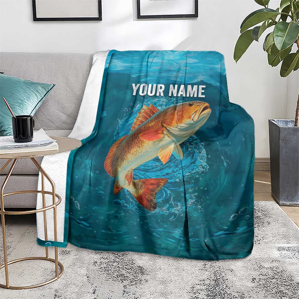 Personalized Redfish Puppy Drum Leaping in Ocean Splash Blanket Blue Lightning Water Background Design - Wonder Print Shop