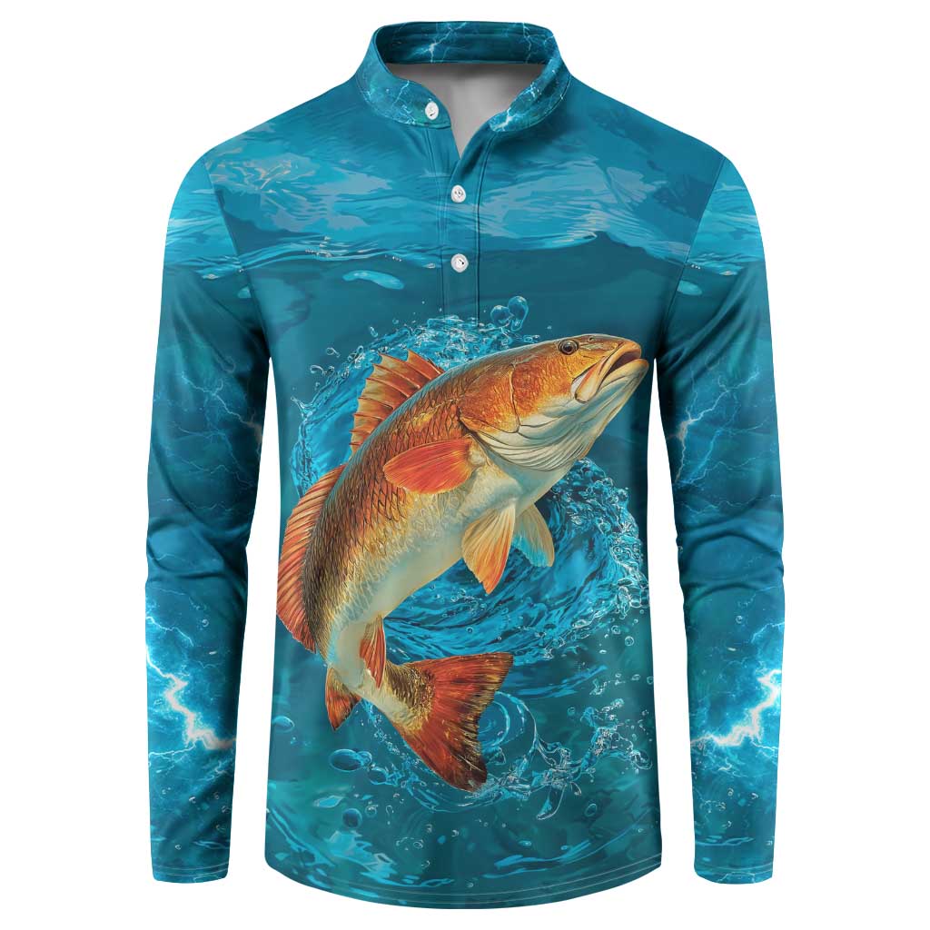 Personalized Redfish Puppy Drum Leaping in Ocean Splash Button Sweatshirt Blue Lightning Water Background Design - Wonder Print Shop