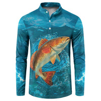 Personalized Redfish Puppy Drum Leaping in Ocean Splash Button Sweatshirt Blue Lightning Water Background Design - Wonder Print Shop