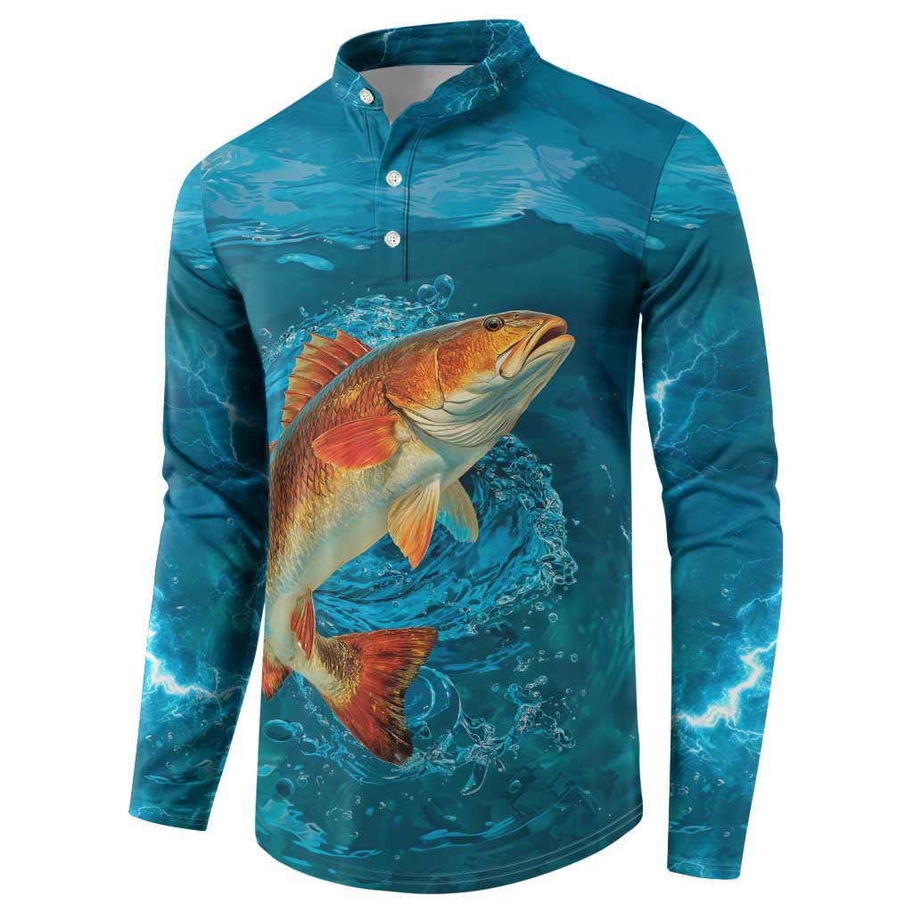 Personalized Redfish Puppy Drum Leaping in Ocean Splash Button Sweatshirt Blue Lightning Water Background Design - Wonder Print Shop