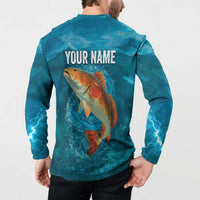 Personalized Redfish Puppy Drum Leaping in Ocean Splash Button Sweatshirt Blue Lightning Water Background Design - Wonder Print Shop