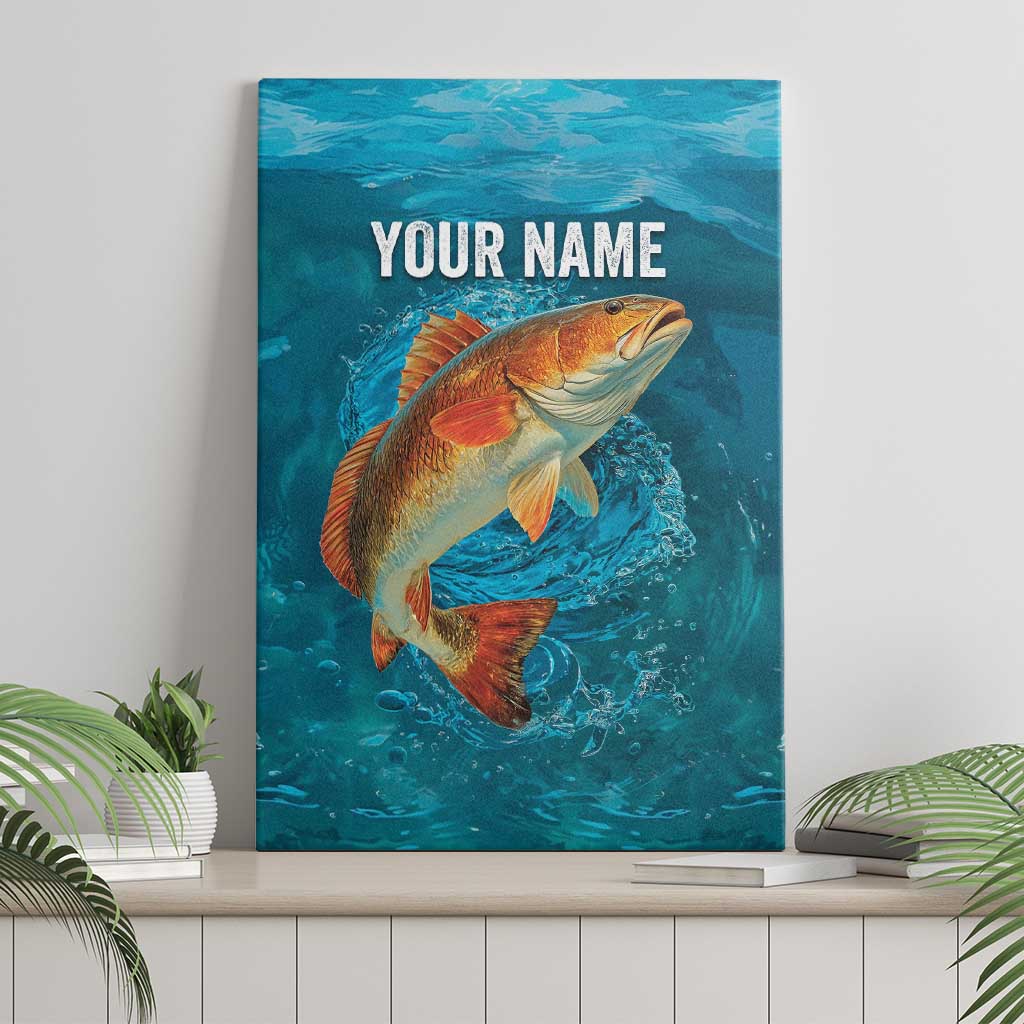Personalized Redfish Puppy Drum Leaping in Ocean Splash Canvas Wall Art Blue Lightning Water Background Design - Wonder Print Shop