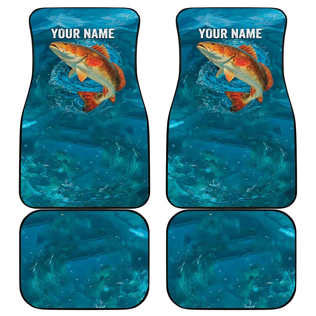 Personalized Redfish Puppy Drum Leaping in Ocean Splash Car Mats Blue Lightning Water Background Design - Wonder Print Shop