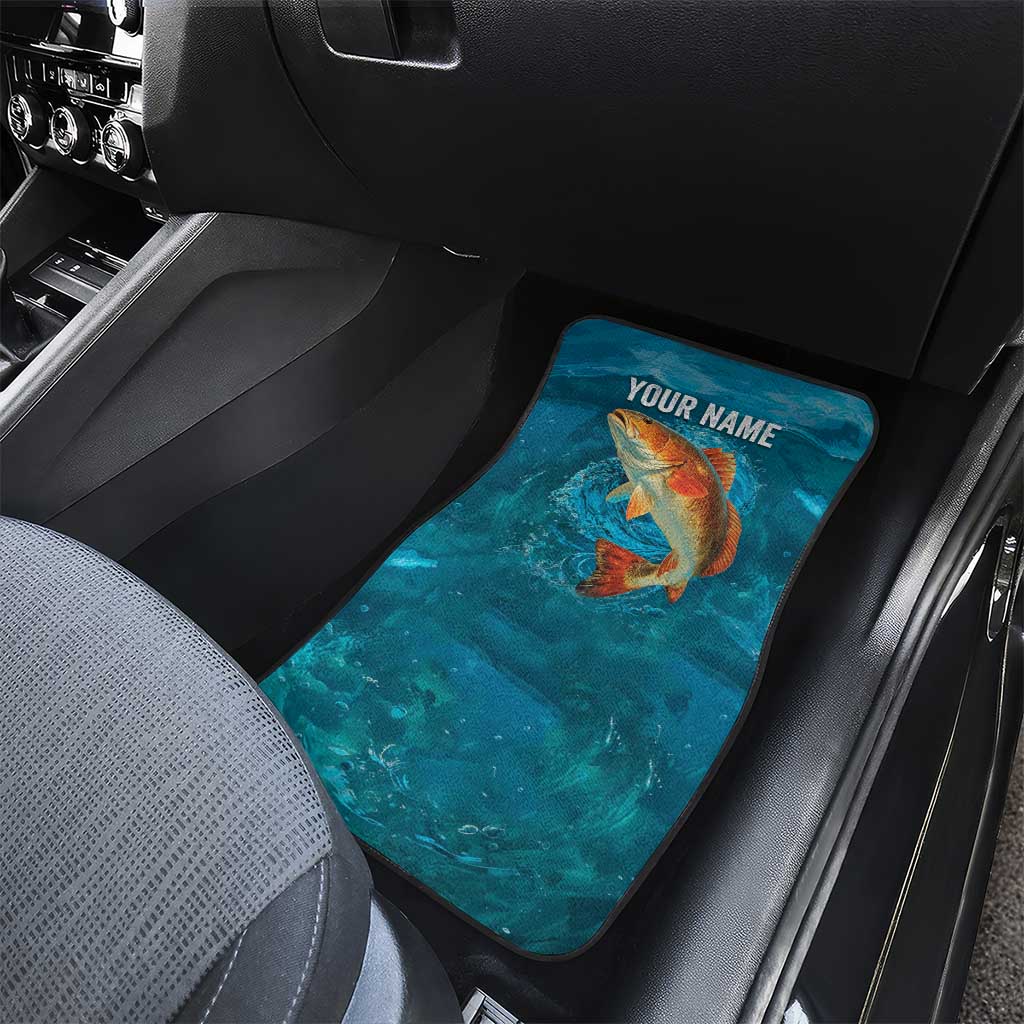 Personalized Redfish Puppy Drum Leaping in Ocean Splash Car Mats Blue Lightning Water Background Design - Wonder Print Shop