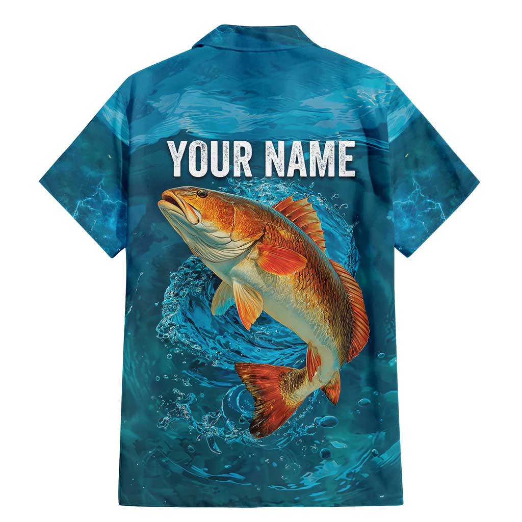 Personalized Redfish Puppy Drum Leaping in Ocean Splash Family Matching Mermaid Dress and Hawaiian Shirt Blue Lightning Water Background Design - Wonder Print Shop