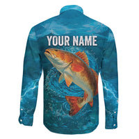 Personalized Redfish Puppy Drum Leaping in Ocean Splash Family Matching Mermaid Dress and Hawaiian Shirt Blue Lightning Water Background Design - Wonder Print Shop