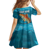 Personalized Redfish Puppy Drum Leaping in Ocean Splash Family Matching Off Shoulder Short Dress and Hawaiian Shirt Blue Lightning Water Background Design - Wonder Print Shop