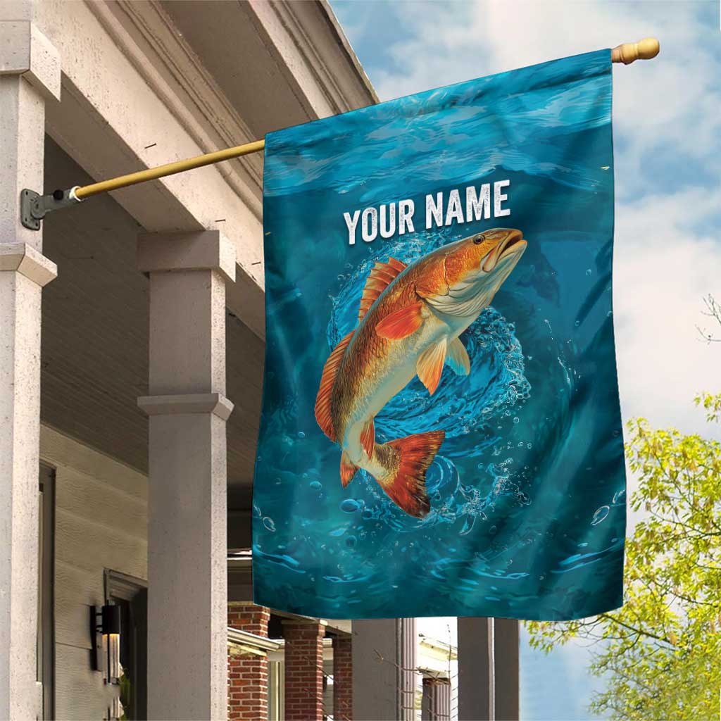 Personalized Redfish Puppy Drum Leaping in Ocean Splash Garden Flag Blue Lightning Water Background Design - Wonder Print Shop