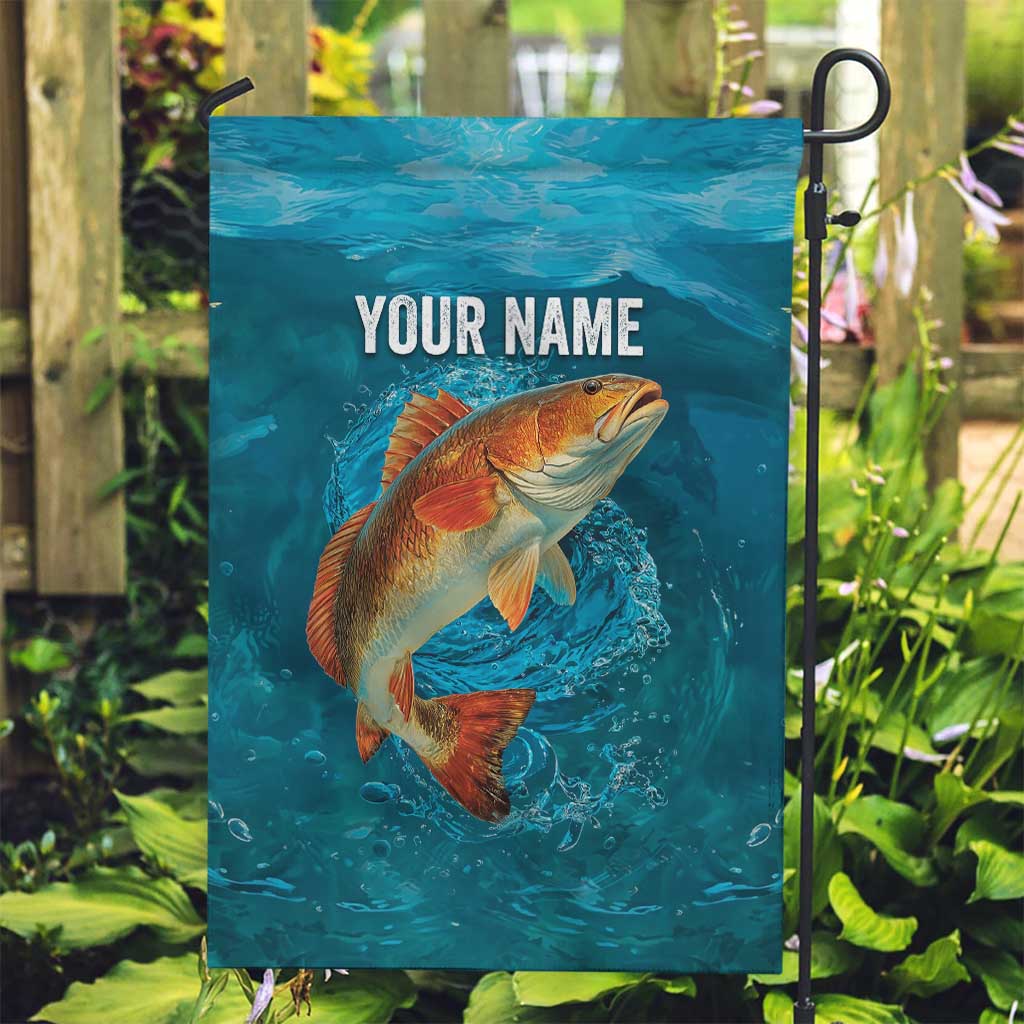 Personalized Redfish Puppy Drum Leaping in Ocean Splash Garden Flag Blue Lightning Water Background Design - Wonder Print Shop