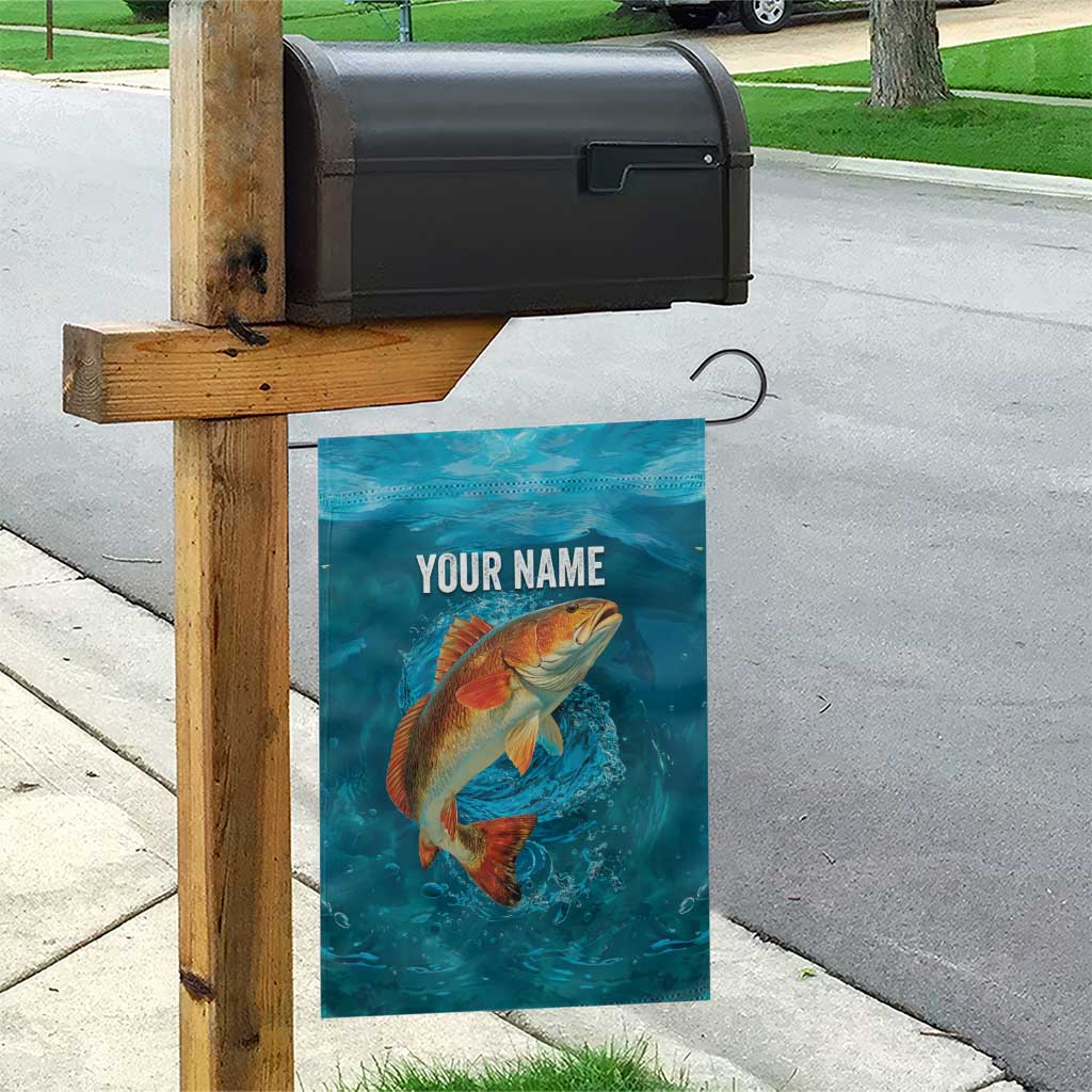 Personalized Redfish Puppy Drum Leaping in Ocean Splash Garden Flag Blue Lightning Water Background Design - Wonder Print Shop