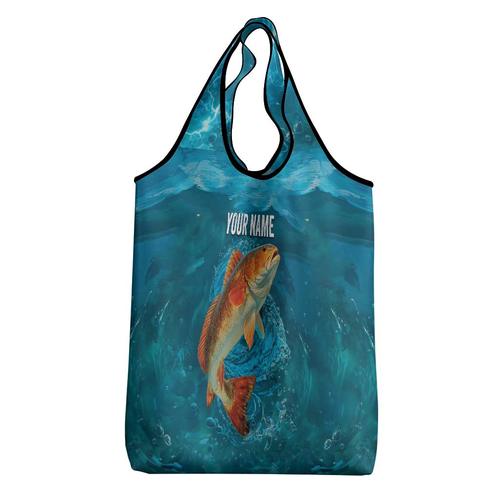 Personalized Redfish Puppy Drum Leaping in Ocean Splash Grocery Bag Blue Lightning Water Background Design - Wonder Print Shop