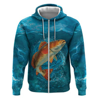 Personalized Redfish Puppy Drum Leaping in Ocean Splash Hoodie Blue Lightning Water Background Design - Wonder Print Shop