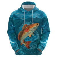 Personalized Redfish Puppy Drum Leaping in Ocean Splash Hoodie Blue Lightning Water Background Design - Wonder Print Shop