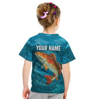 Personalized Redfish Puppy Drum Leaping in Ocean Splash Kid T Shirt Blue Lightning Water Background Design - Wonder Print Shop