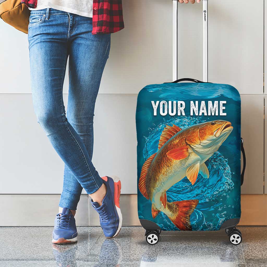 Personalized Redfish Puppy Drum Leaping in Ocean Splash Luggage Cover Blue Lightning Water Background Design - Wonder Print Shop
