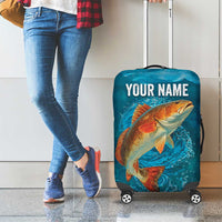 Personalized Redfish Puppy Drum Leaping in Ocean Splash Luggage Cover Blue Lightning Water Background Design - Wonder Print Shop