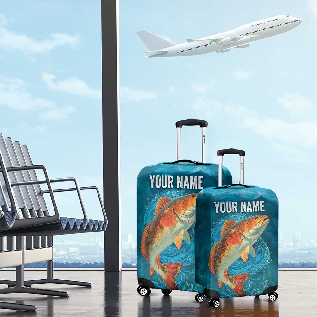 Personalized Redfish Puppy Drum Leaping in Ocean Splash Luggage Cover Blue Lightning Water Background Design - Wonder Print Shop