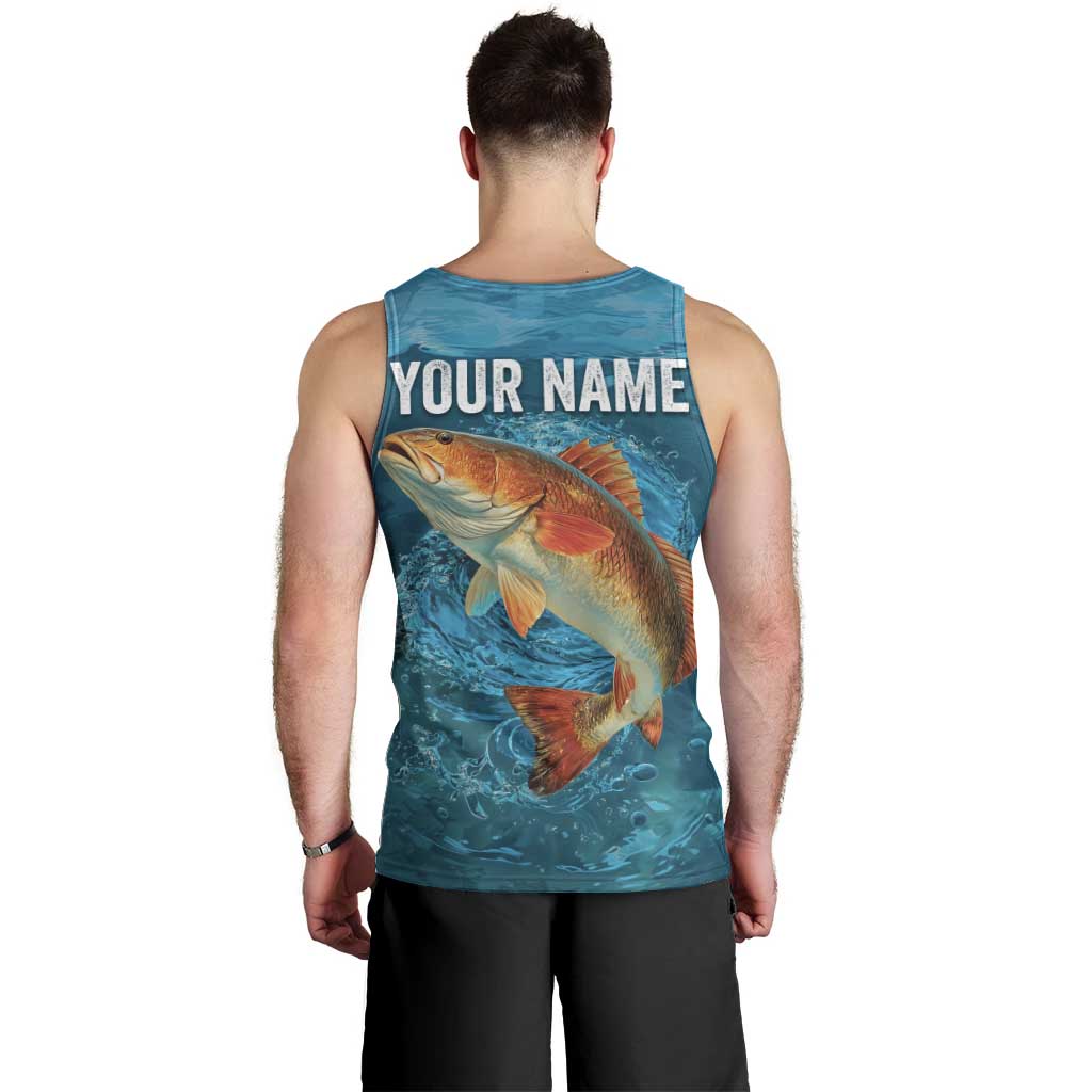 Personalized Redfish Puppy Drum Leaping in Ocean Splash Men Tank Top Blue Lightning Water Background Design - Wonder Print Shop