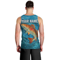 Personalized Redfish Puppy Drum Leaping in Ocean Splash Men Tank Top Blue Lightning Water Background Design - Wonder Print Shop