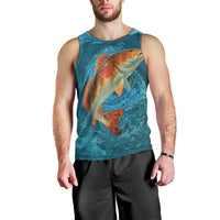 Personalized Redfish Puppy Drum Leaping in Ocean Splash Men Tank Top Blue Lightning Water Background Design - Wonder Print Shop