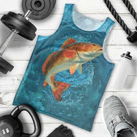 Personalized Redfish Puppy Drum Leaping in Ocean Splash Men Tank Top Blue Lightning Water Background Design - Wonder Print Shop