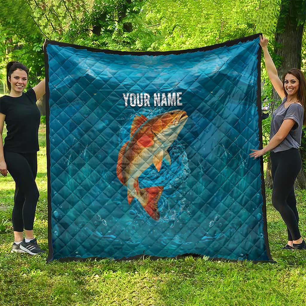 Personalized Redfish Puppy Drum Leaping in Ocean Splash Quilt Blue Lightning Water Background Design - Wonder Print Shop