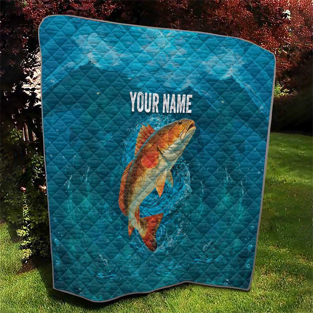 Personalized Redfish Puppy Drum Leaping in Ocean Splash Quilt Blue Lightning Water Background Design - Wonder Print Shop