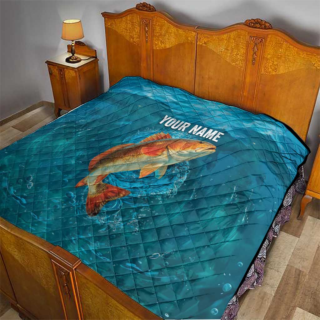 Personalized Redfish Puppy Drum Leaping in Ocean Splash Quilt Blue Lightning Water Background Design - Wonder Print Shop