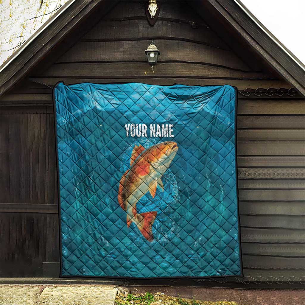 Personalized Redfish Puppy Drum Leaping in Ocean Splash Quilt Blue Lightning Water Background Design - Wonder Print Shop