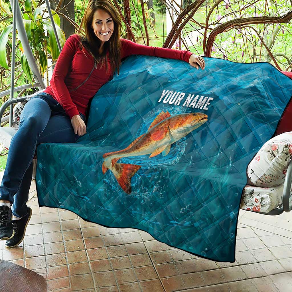 Personalized Redfish Puppy Drum Leaping in Ocean Splash Quilt Blue Lightning Water Background Design - Wonder Print Shop