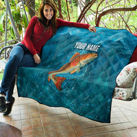 Personalized Redfish Puppy Drum Leaping in Ocean Splash Quilt Blue Lightning Water Background Design - Wonder Print Shop