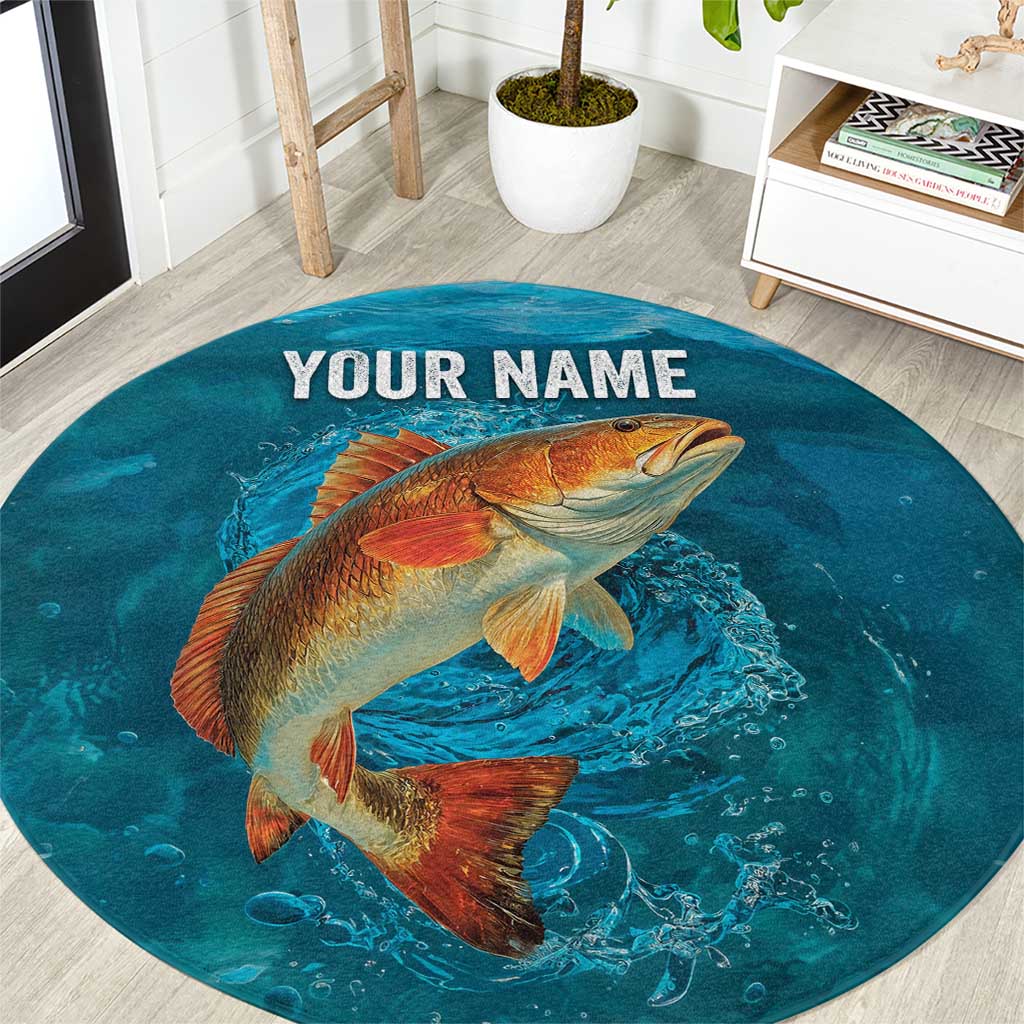 Personalized Redfish Puppy Drum Leaping in Ocean Splash Round Carpet Blue Lightning Water Background Design - Wonder Print Shop