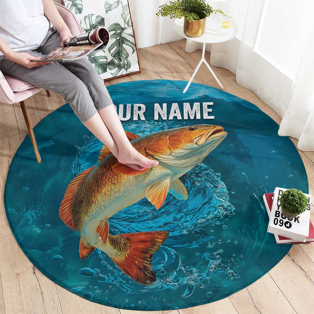 Personalized Redfish Puppy Drum Leaping in Ocean Splash Round Carpet Blue Lightning Water Background Design - Wonder Print Shop