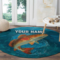Personalized Redfish Puppy Drum Leaping in Ocean Splash Round Carpet Blue Lightning Water Background Design - Wonder Print Shop