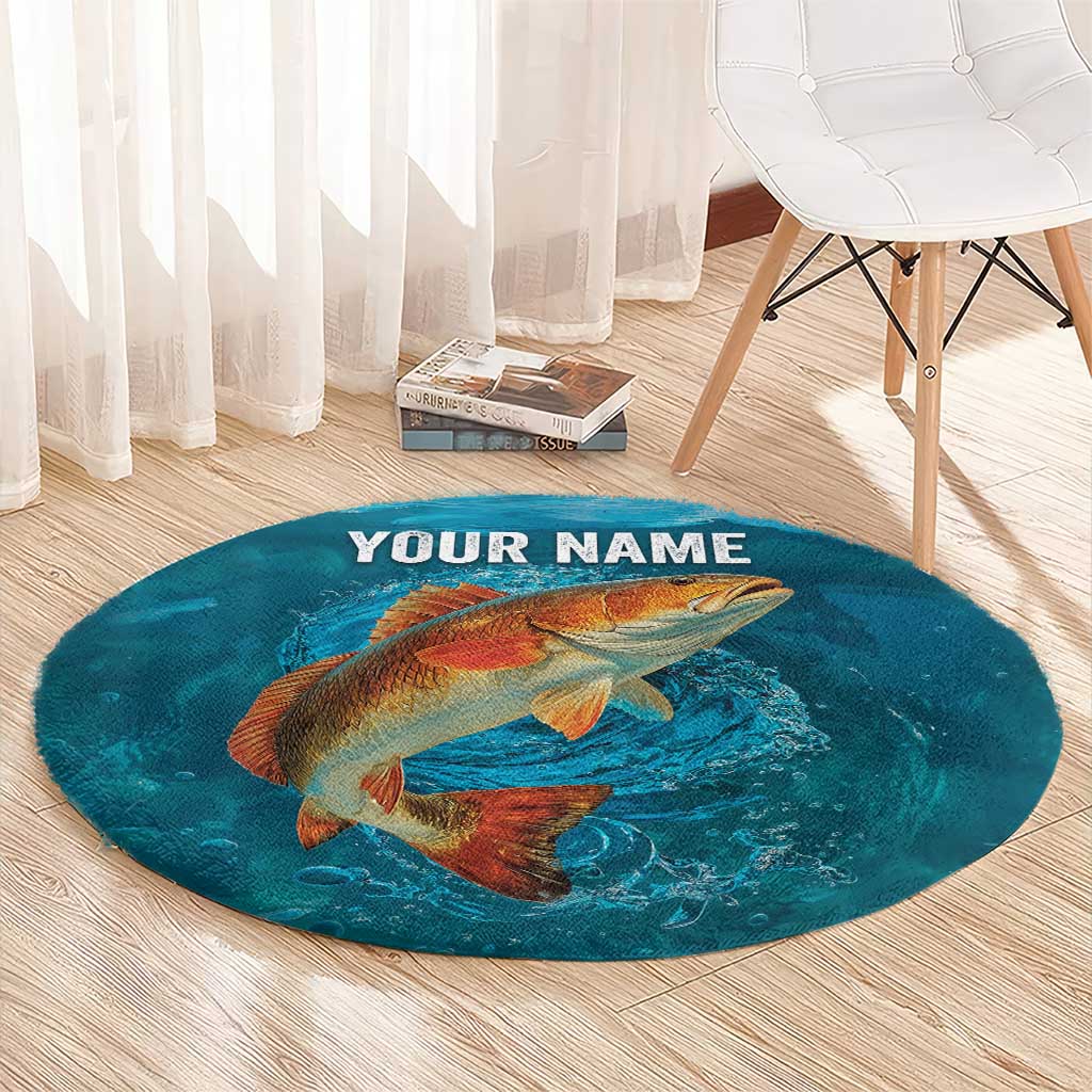 Personalized Redfish Puppy Drum Leaping in Ocean Splash Round Carpet Blue Lightning Water Background Design - Wonder Print Shop